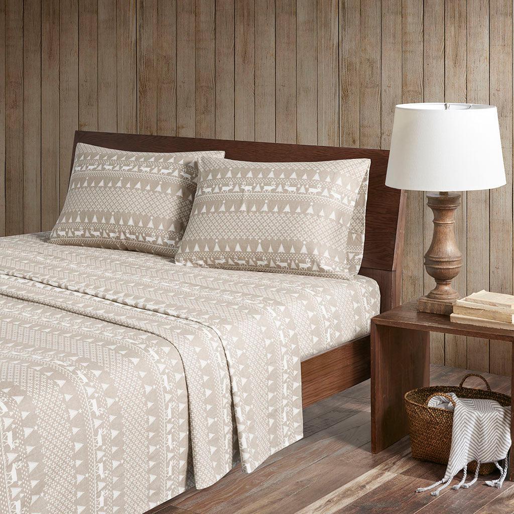 Olliix.com Sheets & Sheet Sets - Flannel Queen Sheet Set Tan Frost