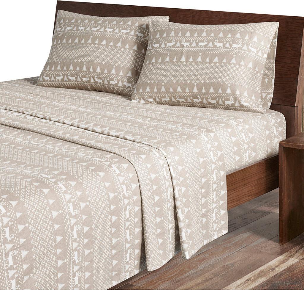 Olliix.com Sheets & Sheet Sets - Flannel Queen Sheet Set Tan Frost