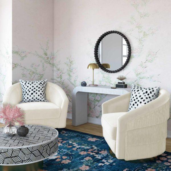 Tov Furniture Accent Chairs - Flapper Cream Swivel Chair
