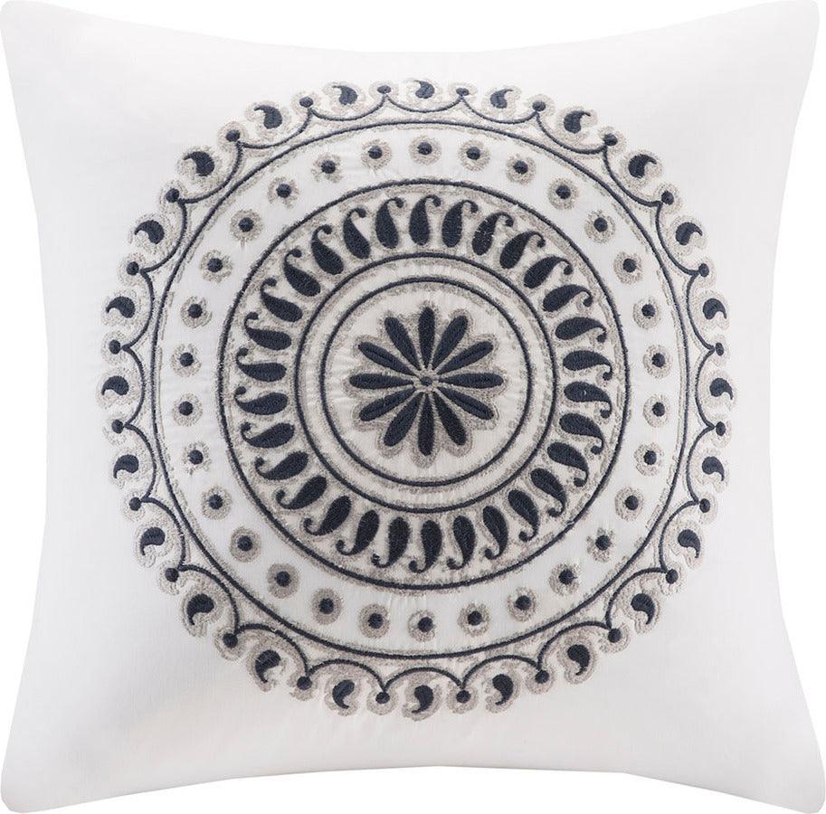 Olliix.com Pillows - Fleur Casual Embroidered Square Pillow 18x18" Navy