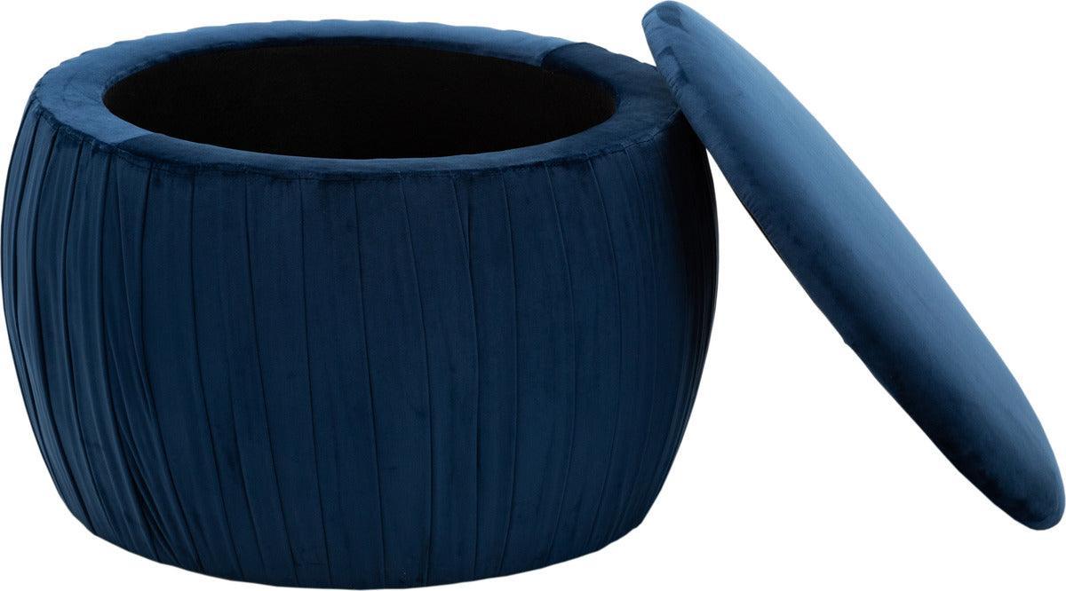 Tov Furniture Ottomans & Stools - Fleur Navy Velvet Storage Ottoman Navy