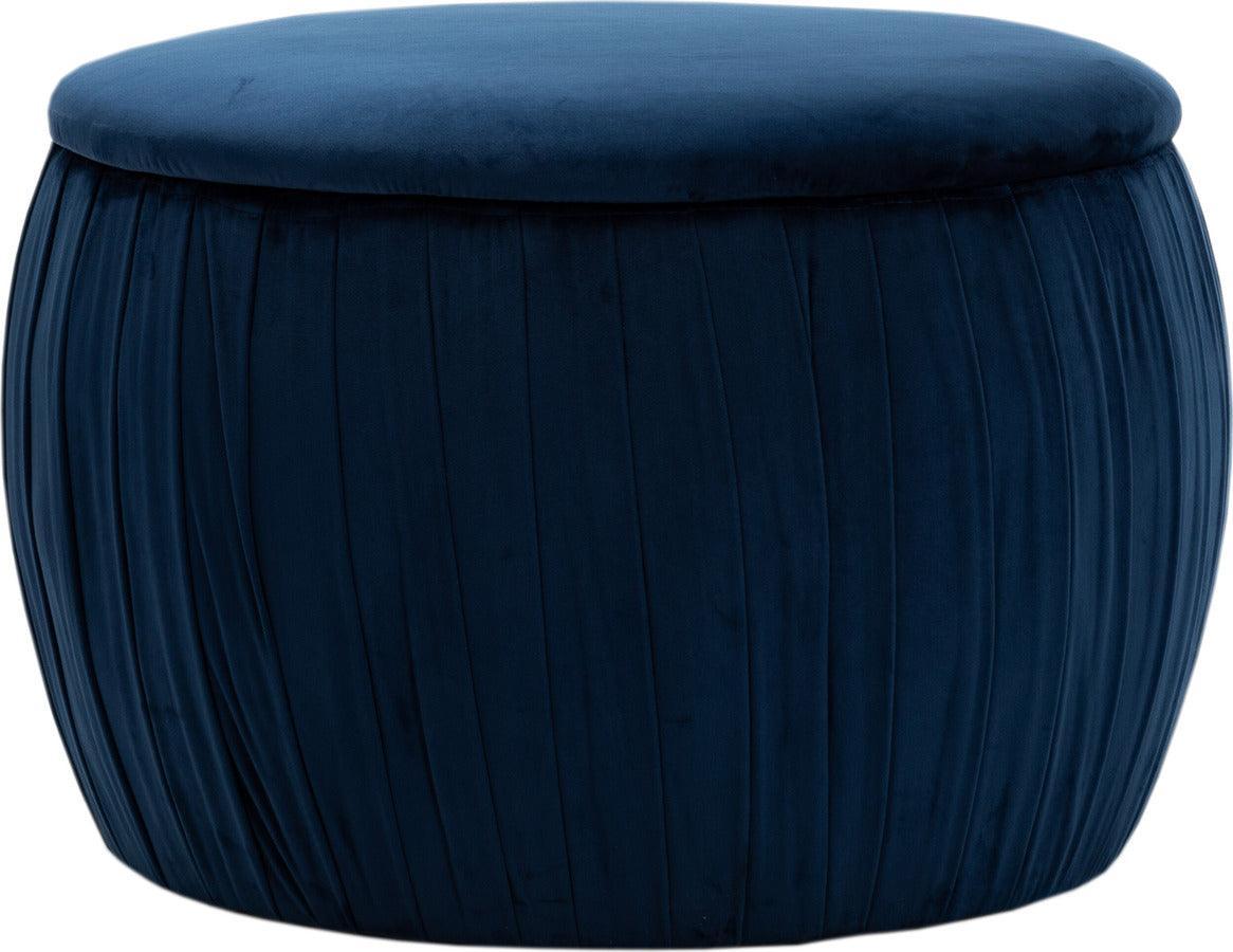 Tov Furniture Ottomans & Stools - Fleur Navy Velvet Storage Ottoman Navy