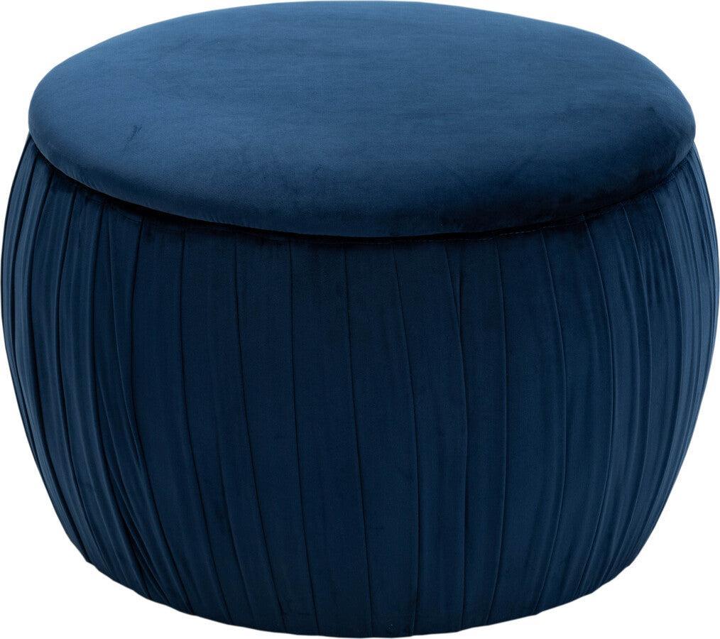 Tov Furniture Ottomans & Stools - Fleur Navy Velvet Storage Ottoman Navy