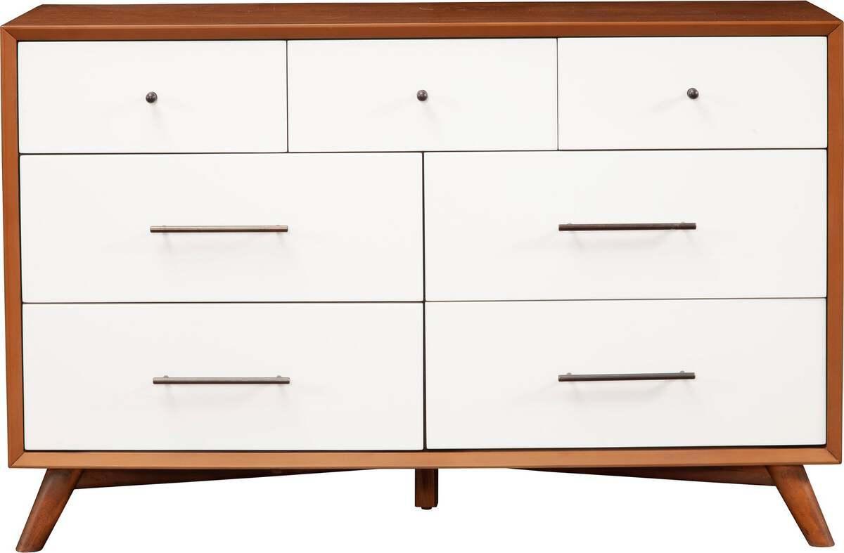 Alpine Furniture Dressers - Flynn 7 Drawer Two Tone Dresser, Acorn/White