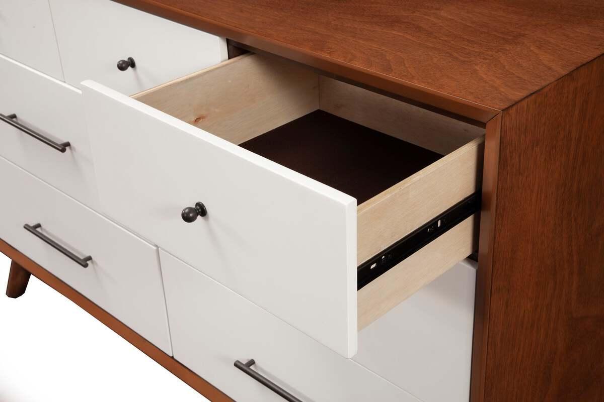 Alpine Furniture Dressers - Flynn 7 Drawer Two Tone Dresser, Acorn/White