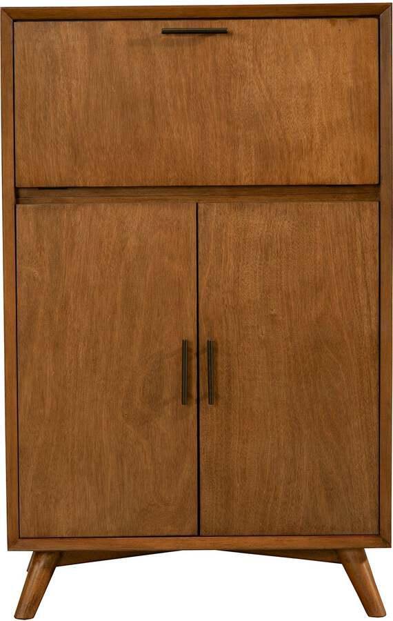 Alpine Furniture Buffets & Cabinets - Flynn Large Bar Cabinet w/Drop Down Tray Acorn