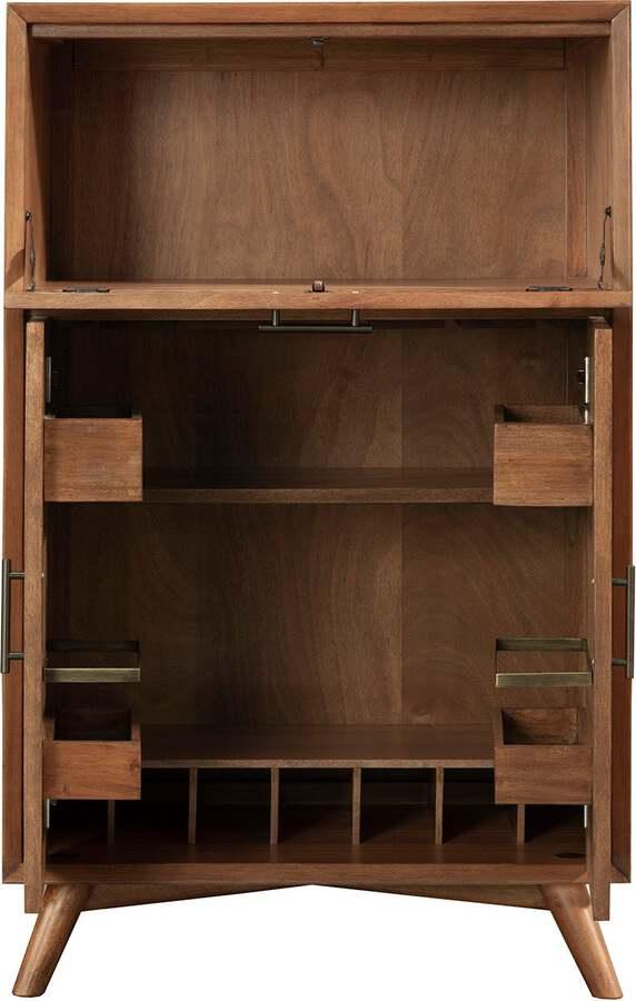 Alpine Furniture Buffets & Cabinets - Flynn Large Bar Cabinet w/Drop Down Tray Acorn