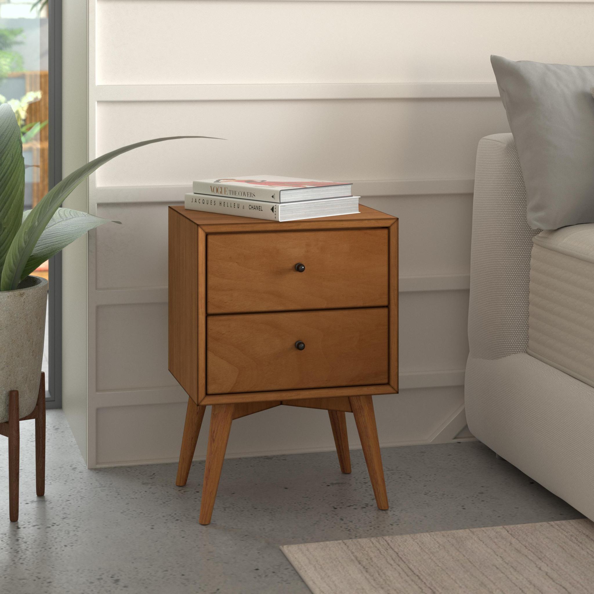 Alpine Furniture Nightstands & Side Tables - Flynn Mid Century Modern 2 Drawer Nightstand Acorn