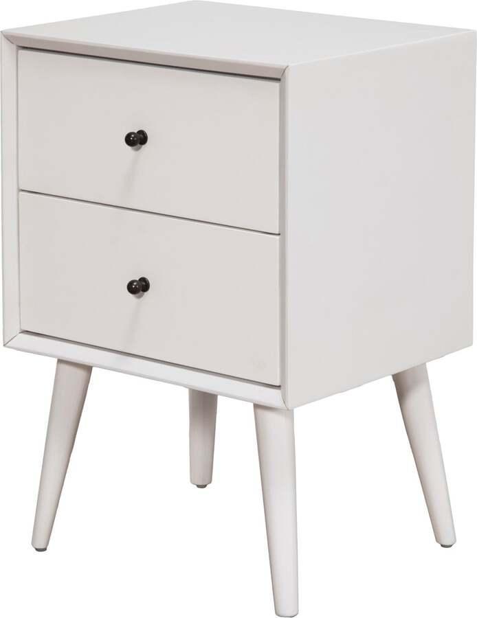 Alpine Furniture Nightstands & Side Tables - Flynn Mid Century Modern 2 Drawer Nightstand, White