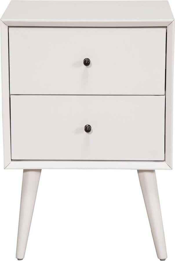 Alpine Furniture Nightstands & Side Tables - Flynn Mid Century Modern 2 Drawer Nightstand, White