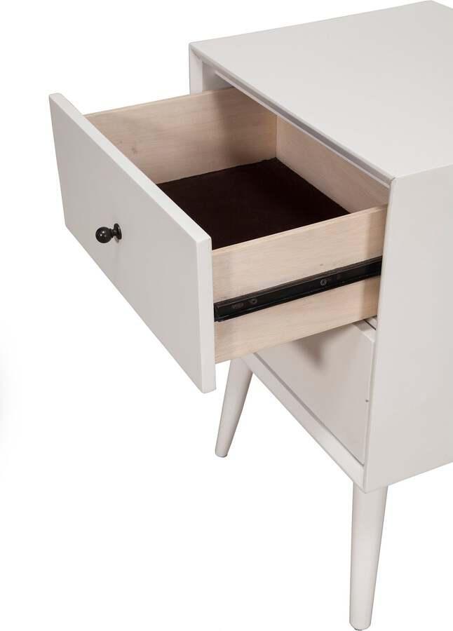 Alpine Furniture Nightstands & Side Tables - Flynn Mid Century Modern 2 Drawer Nightstand, White