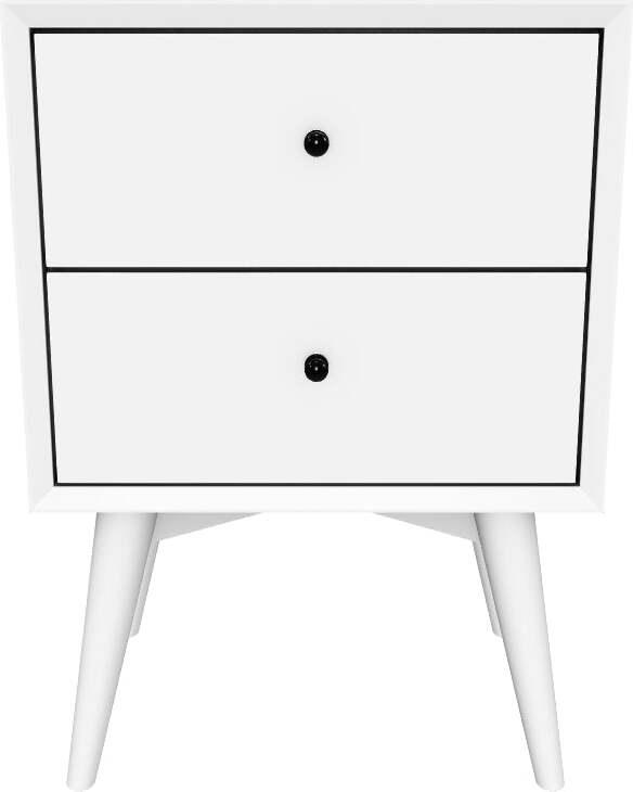 Alpine Furniture Nightstands & Side Tables - Flynn Mid Century Modern 2 Drawer Nightstand, White