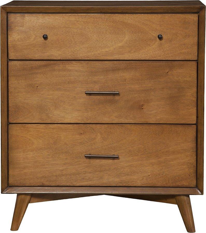 Alpine Furniture Chest of Drawers - Flynn Mid Century Modern 3 Drawer Small Chest, Acorn