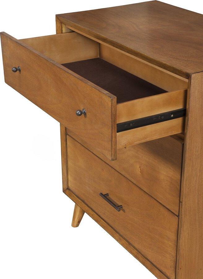 Alpine Furniture Chest of Drawers - Flynn Mid Century Modern 3 Drawer Small Chest, Acorn