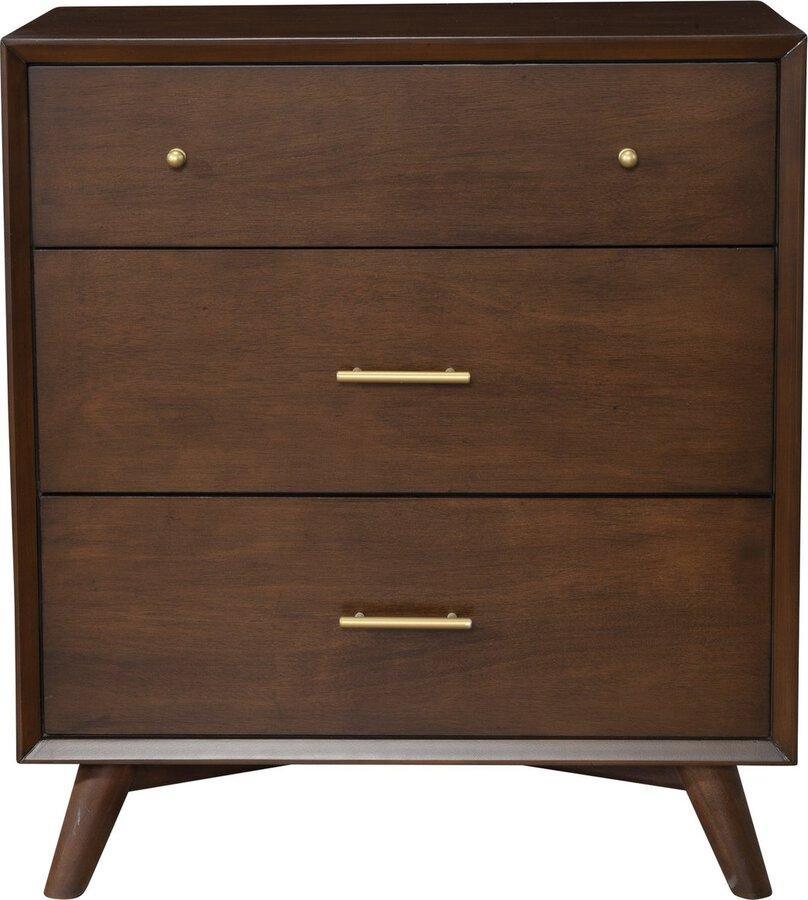 Alpine Furniture Chest of Drawers - Flynn Mid Century Modern 3 Drawer Small Chest, Walnut