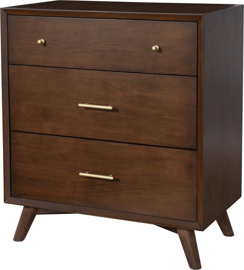 Alpine Furniture Chest of Drawers - Flynn Mid Century Modern 3 Drawer Small Chest, Walnut