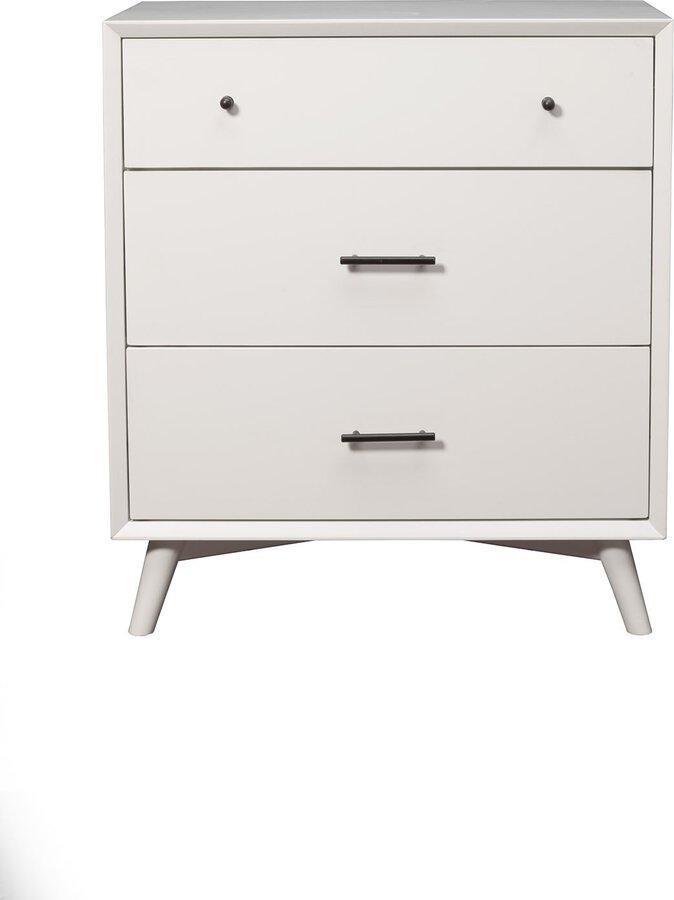 Alpine Furniture Chest of Drawers - Flynn Mid Century Modern 3 Drawer Small Chest, White