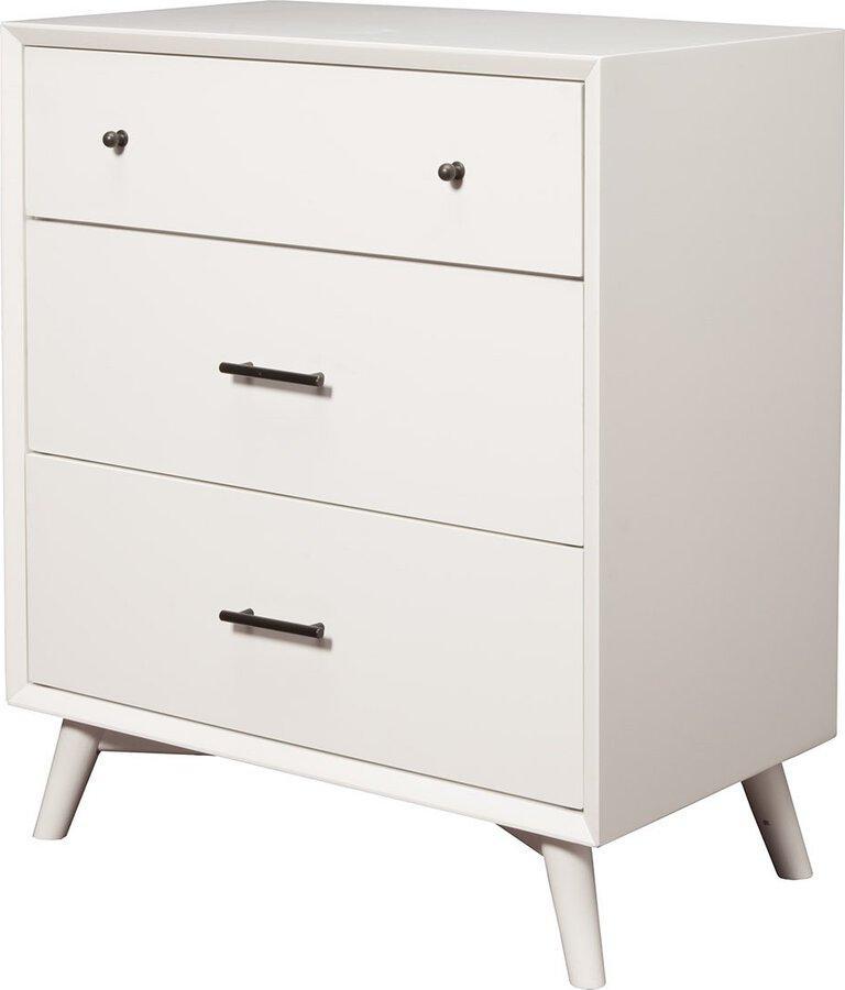 Alpine Furniture Chest of Drawers - Flynn Mid Century Modern 3 Drawer Small Chest, White