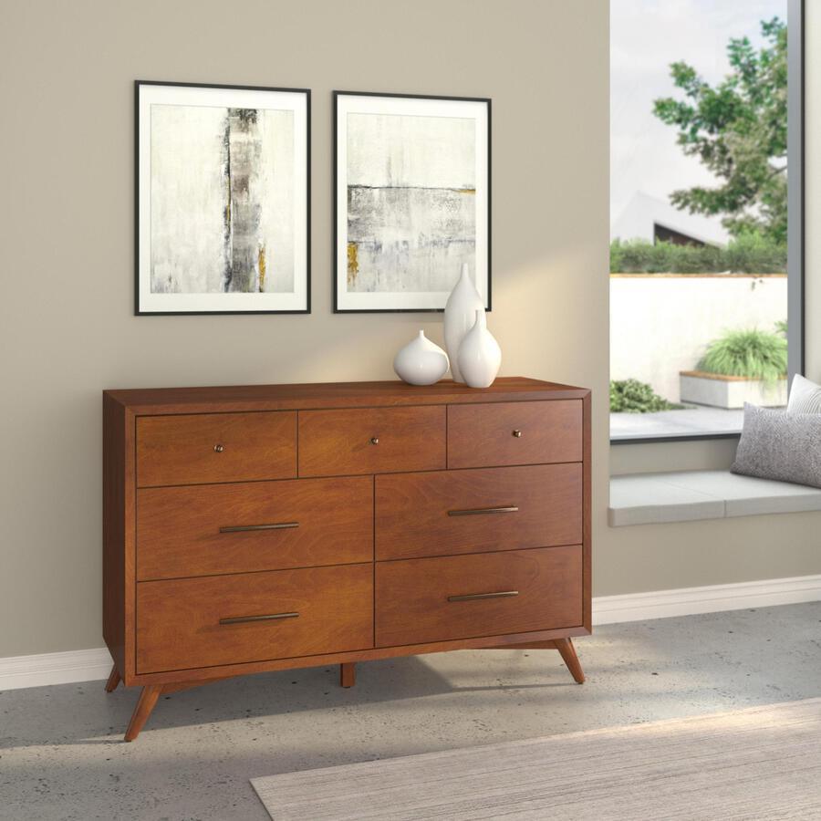 Alpine Furniture Dressers - Flynn Mid Century Modern 7 Drawer Dresser Acorn