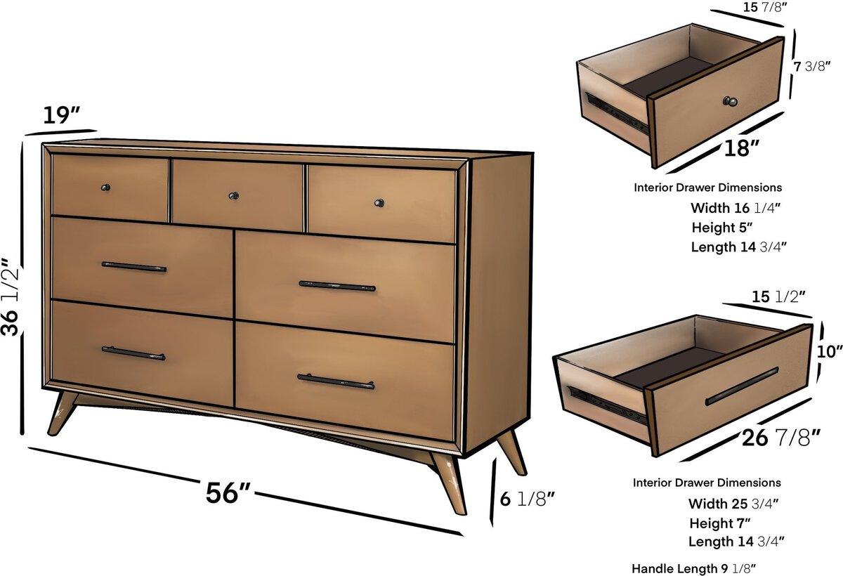 Alpine Furniture Dressers - Flynn Mid Century Modern 7 Drawer Dresser Acorn
