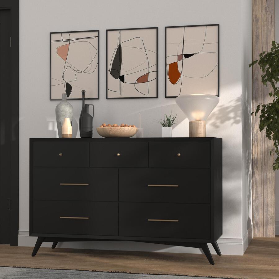 Alpine Furniture Dressers - Flynn Mid Century Modern 7 Drawer Dresser Black