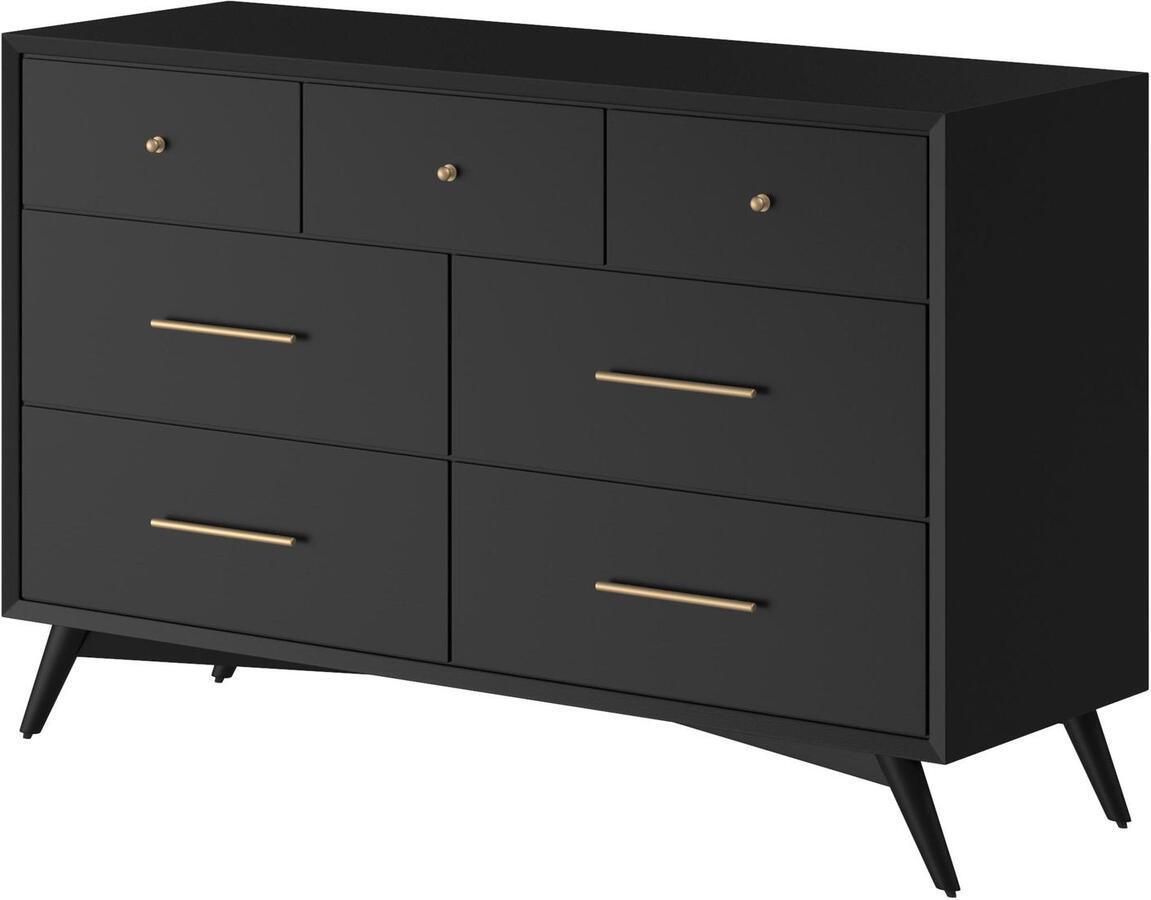 Alpine Furniture Dressers - Flynn Mid Century Modern 7 Drawer Dresser Black