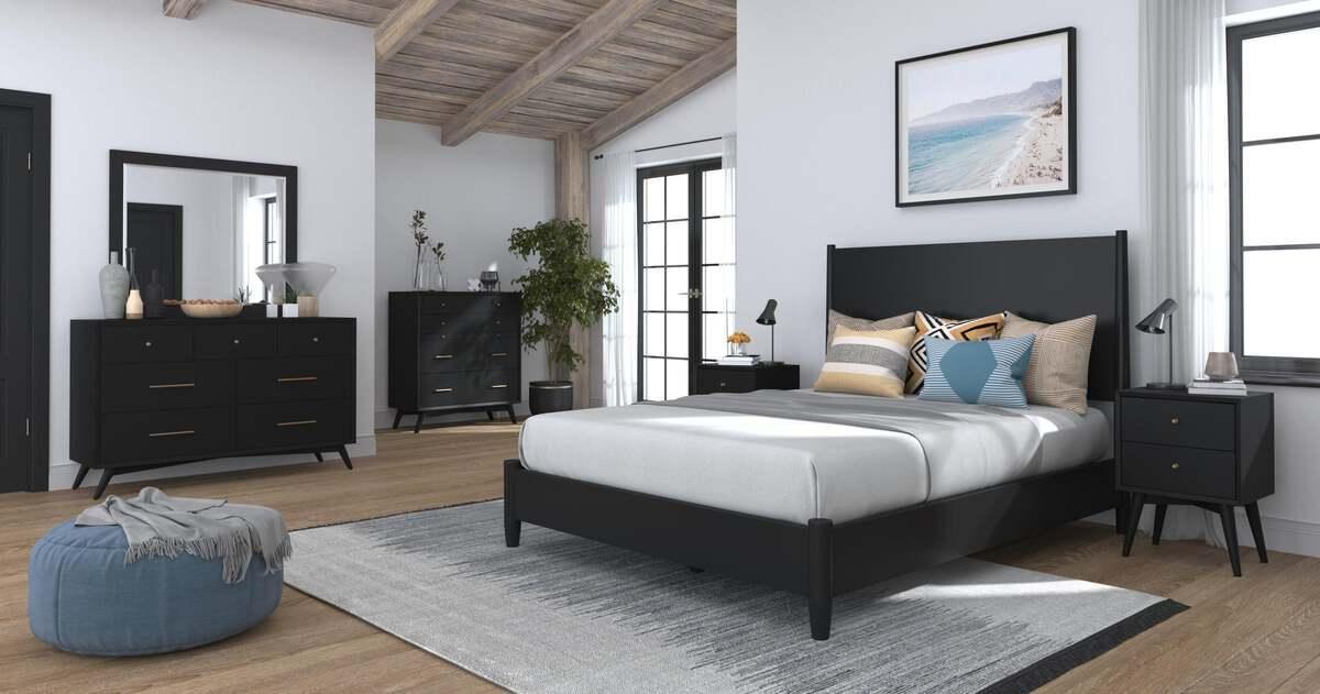 Alpine Furniture Beds - Flynn Mid Century Modern Full Size Panel Bed Black