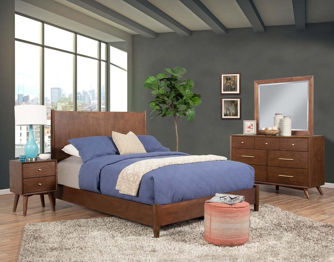 Alpine Furniture Beds - Flynn Mid Century Modern Standard King Panel Bed, Walnut