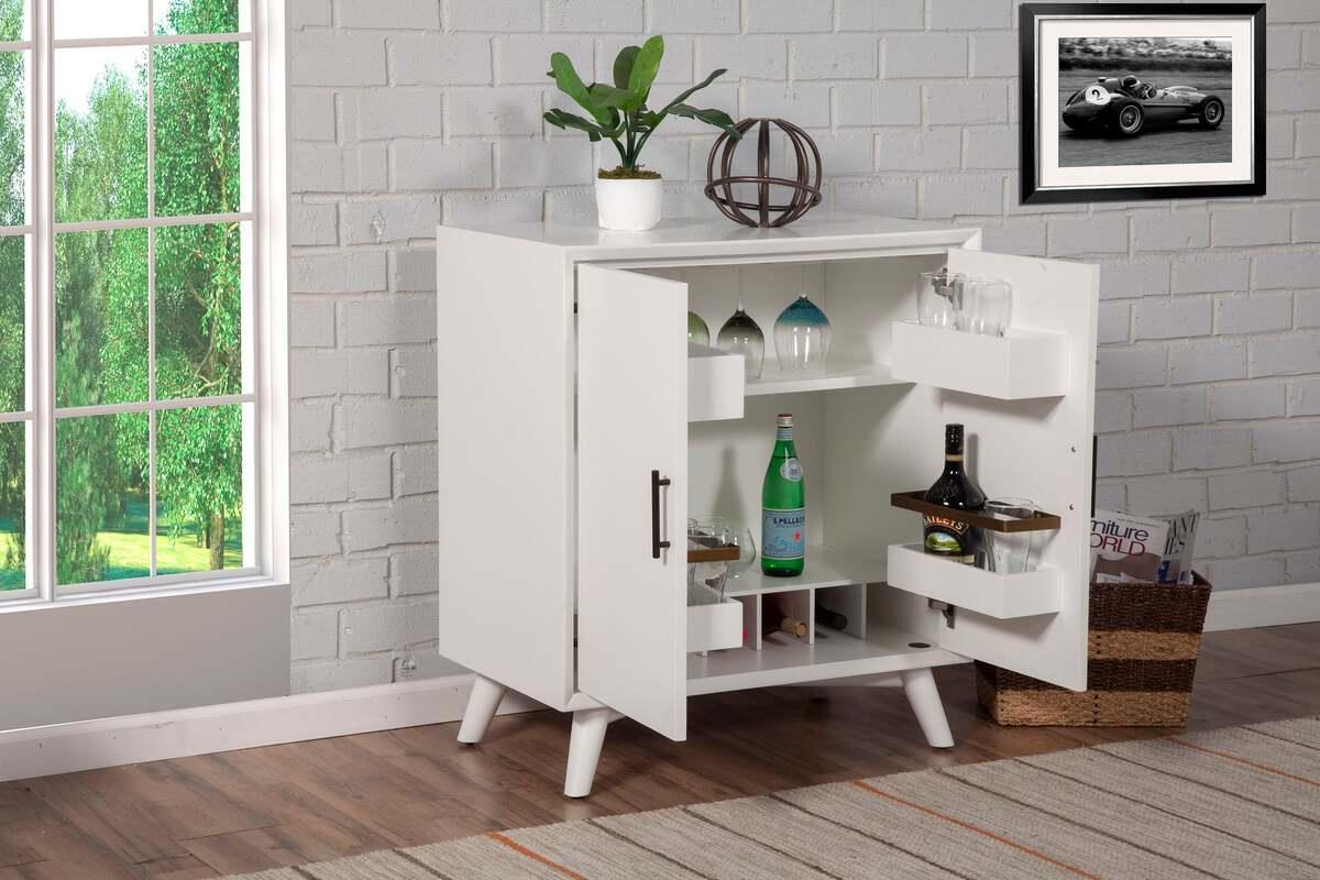 Alpine Furniture Bar Units & Wine Cabinets - Flynn Small Bar Cabinet, White