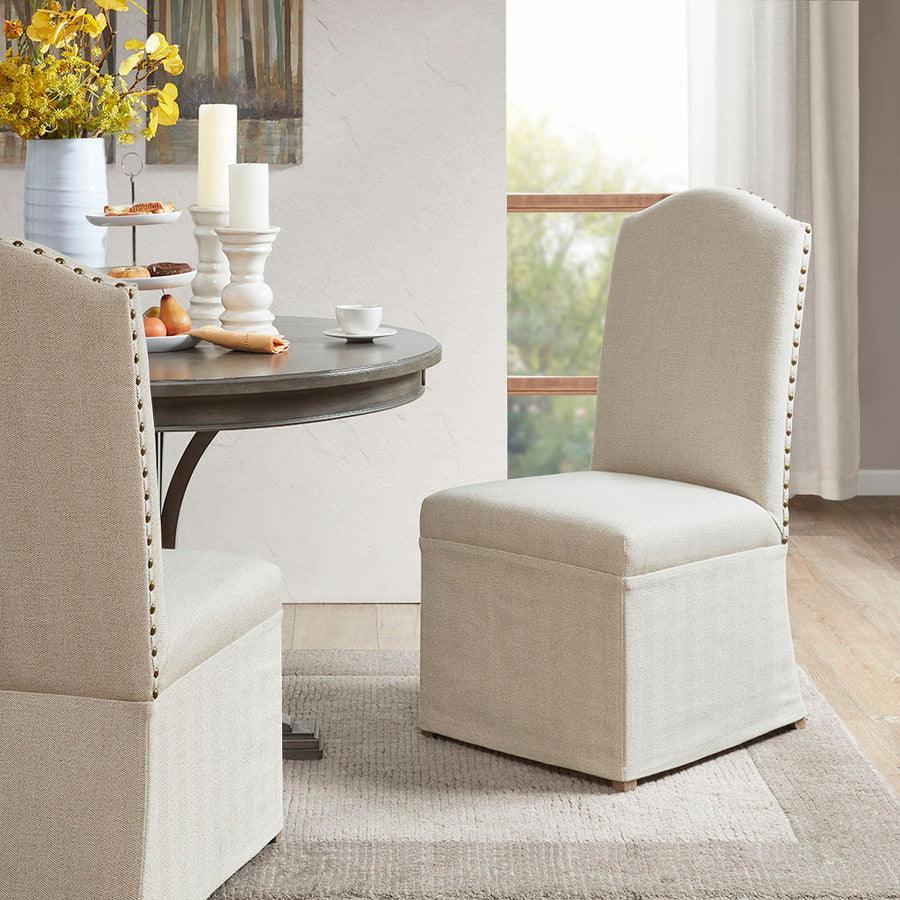 Olliix.com Dining Chairs - Foster High Back Dining Chairs with Skirts Beige (Set of 2)