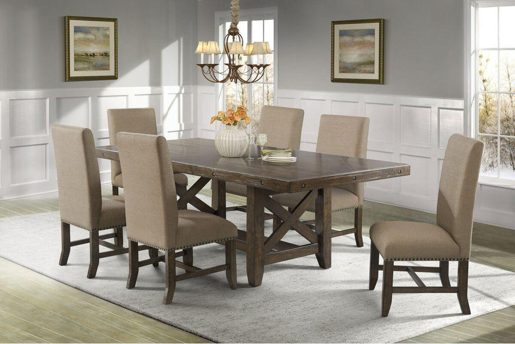 Shop Francis 7 Piece Dining Set Table 6 Fabric Side Chairs Dining Sets CasaOne