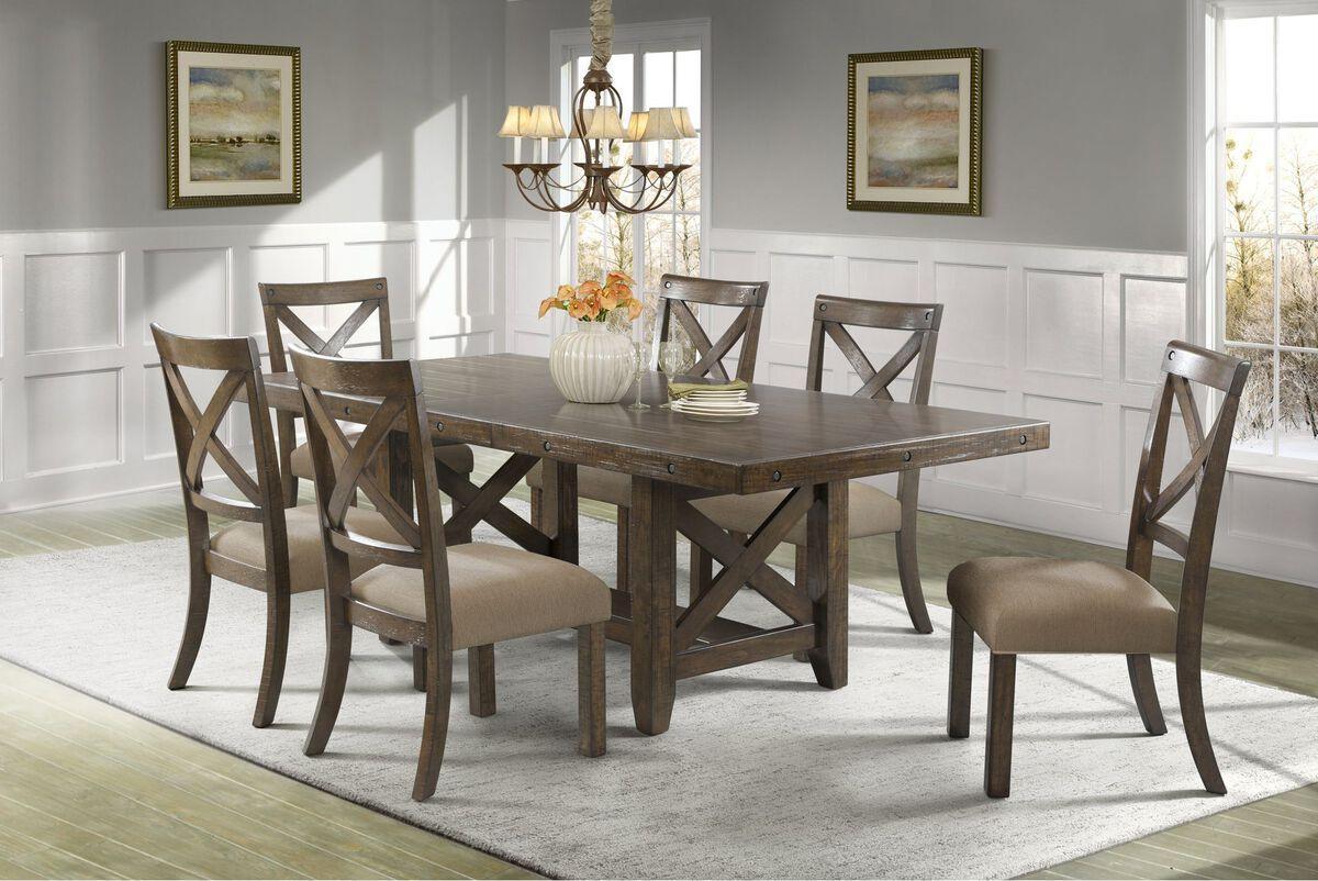 Elements Dining Sets - Francis 7 Piece Dining Set-Table & 6 X-Back Wooden Side Chairs