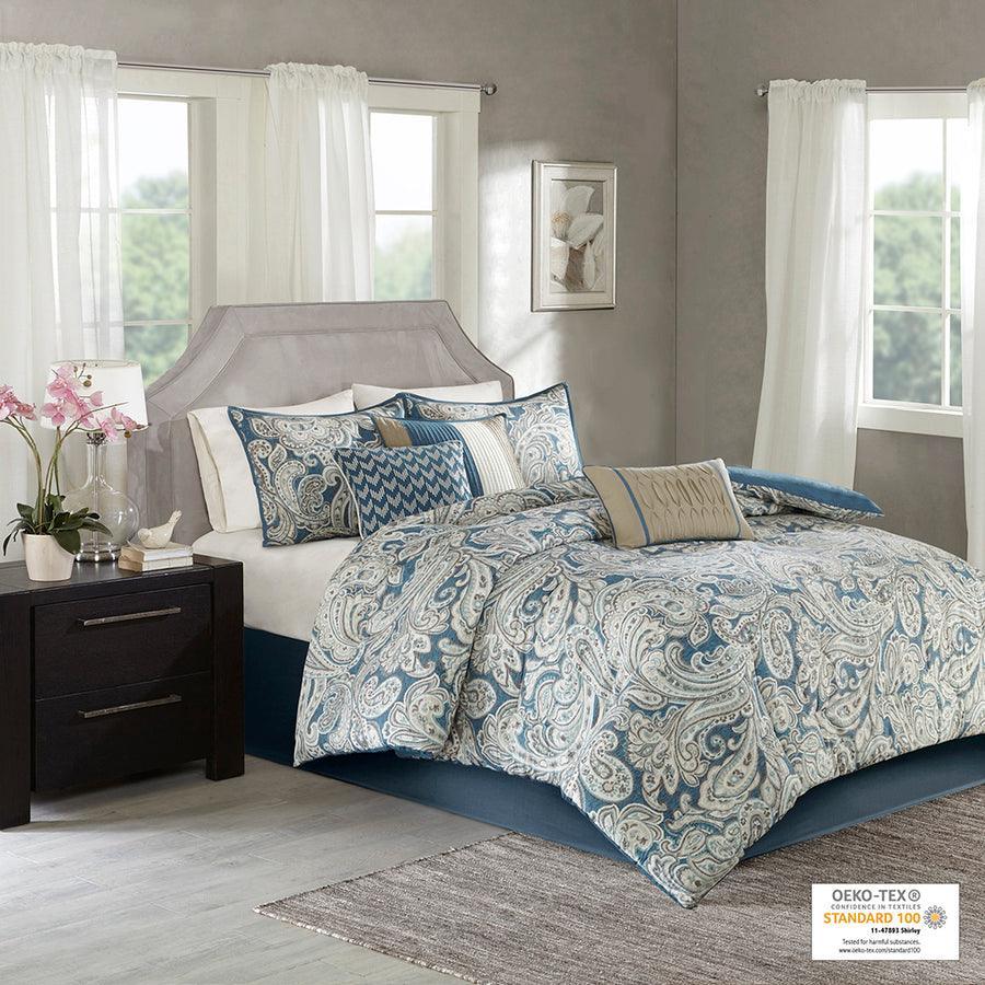 Olliix.com Comforters & Blankets - Gabby 7 Piece Comforter Set Blue Queen