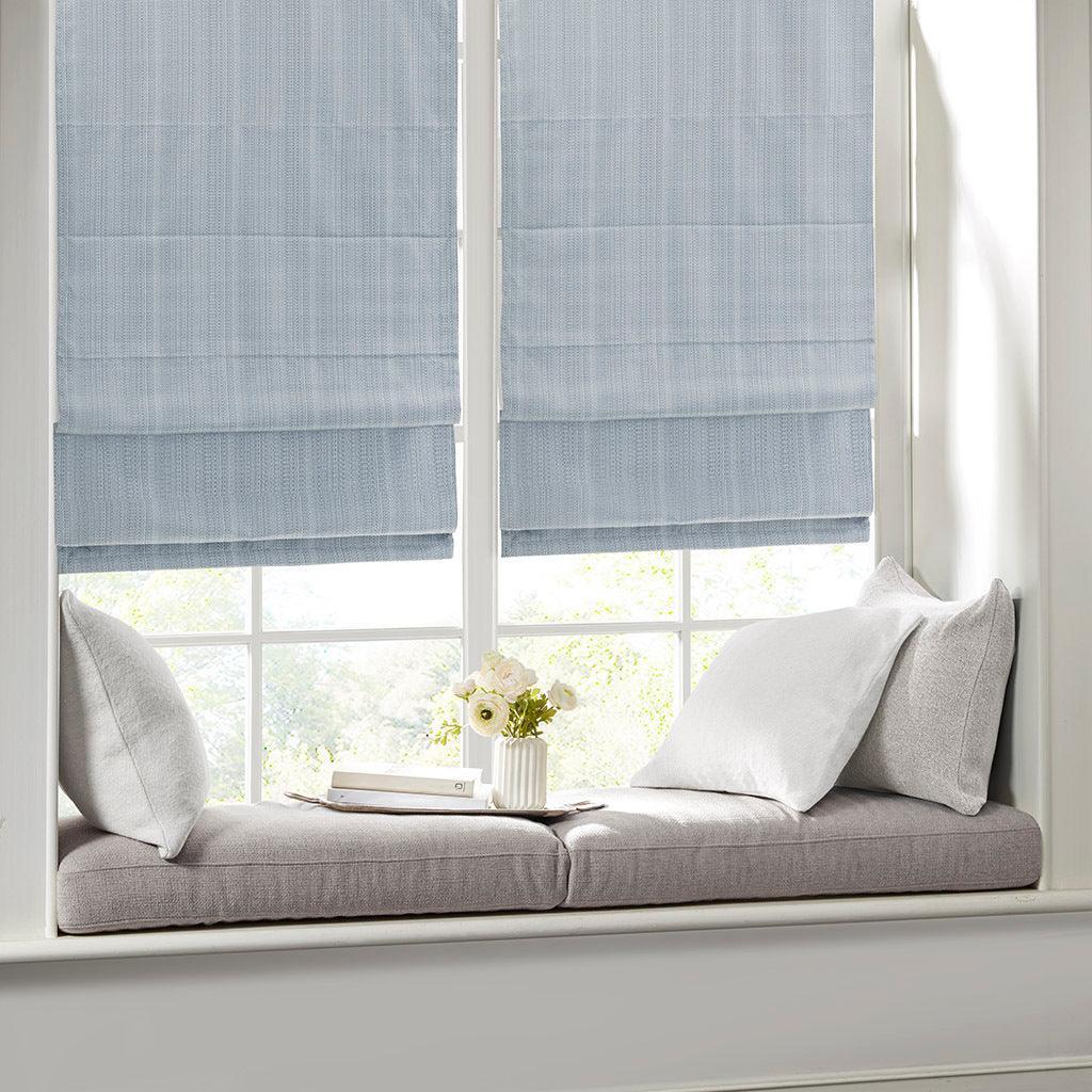 Olliix.com Curtains - Galen 64" Basketweave Light Filtering Roman Shade Blue