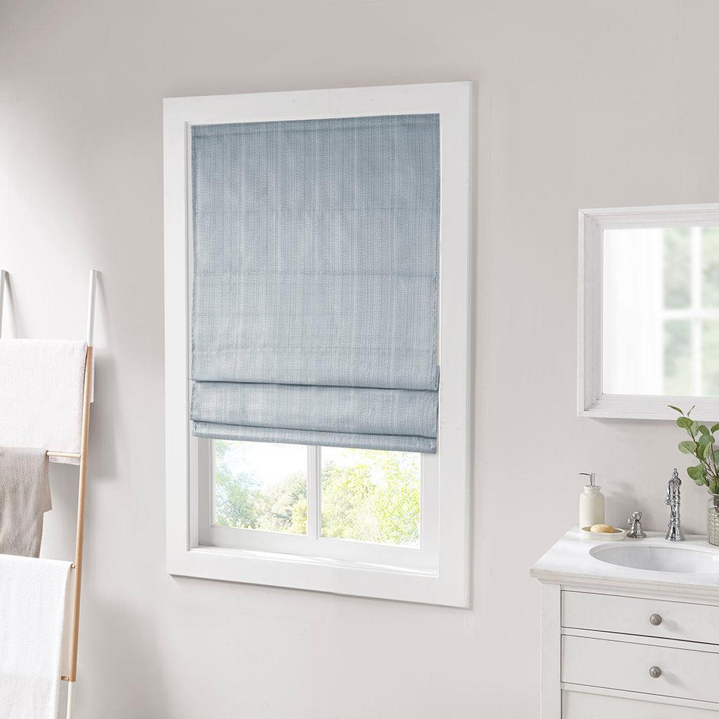 Olliix.com Curtains - Galen 64" Basketweave Light Filtering Roman Shade Blue