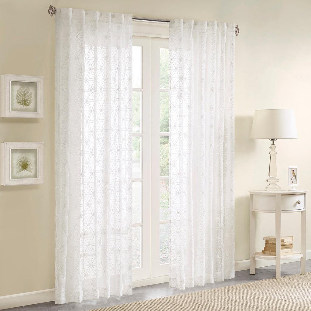 Olliix.com Curtains - Gemma 84" Sheer Embroidered Window Curtain White