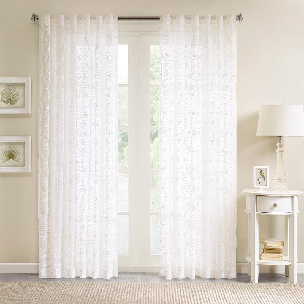 Olliix.com Curtains - Gemma 84" Sheer Embroidered Window Curtain White