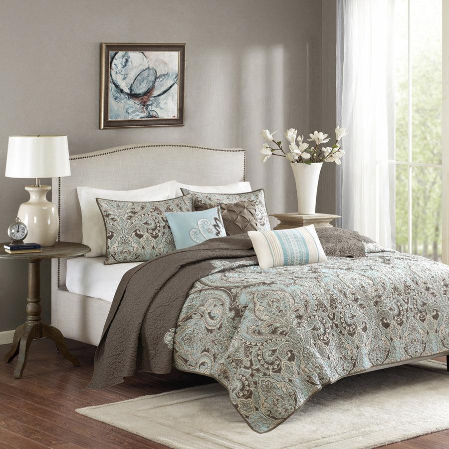 Olliix.com Comforters & Blankets - Geneva Full/Queen 6 Piece Reversible Coverlet Set Brown