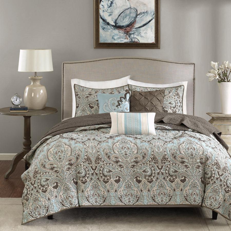 Olliix.com Comforters & Blankets - Geneva Full/Queen 6 Piece Reversible Coverlet Set Brown