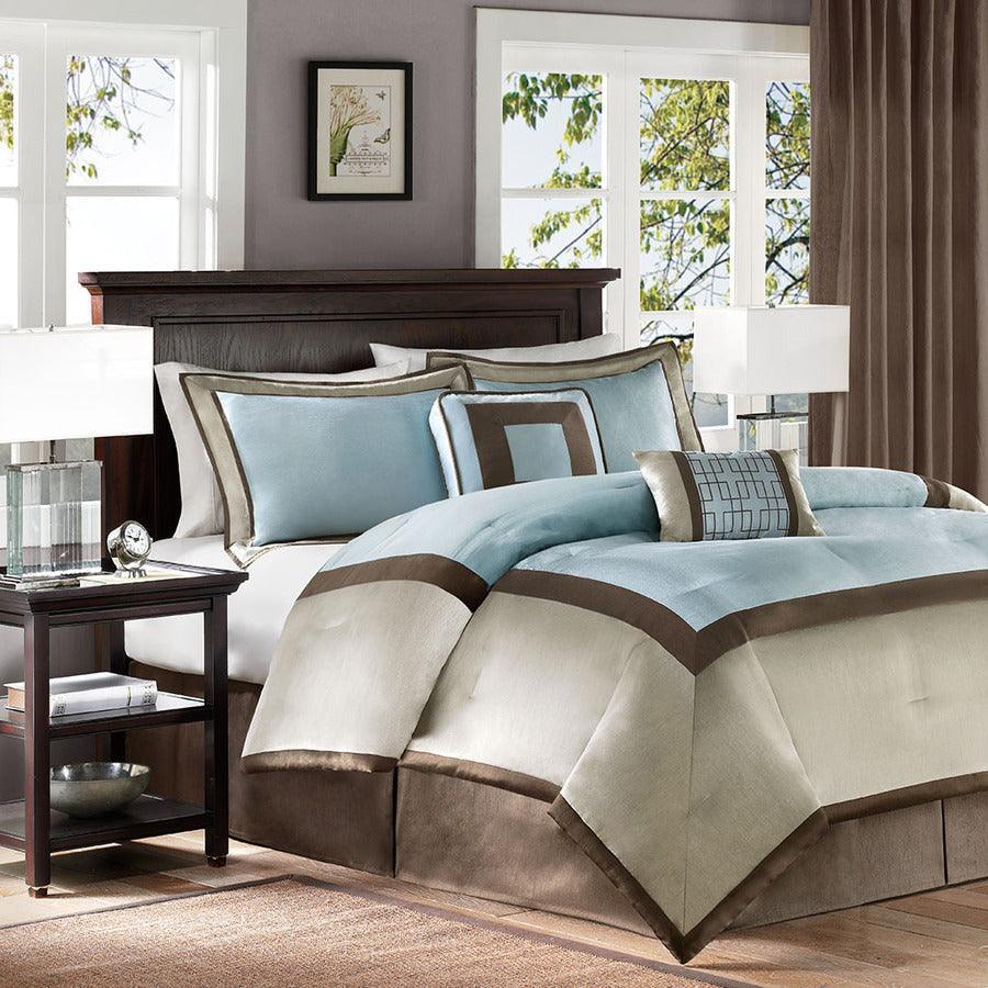 Olliix.com Comforters & Blankets - Genevieve Casual 7 Piece Comforter Set Blue King