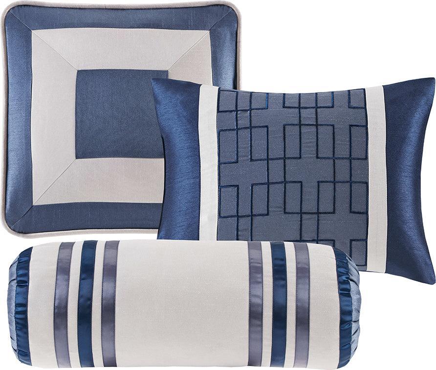 Olliix.com Comforters & Blankets - Genevieve Casual 7 Piece Comforter Set Navy Cal King