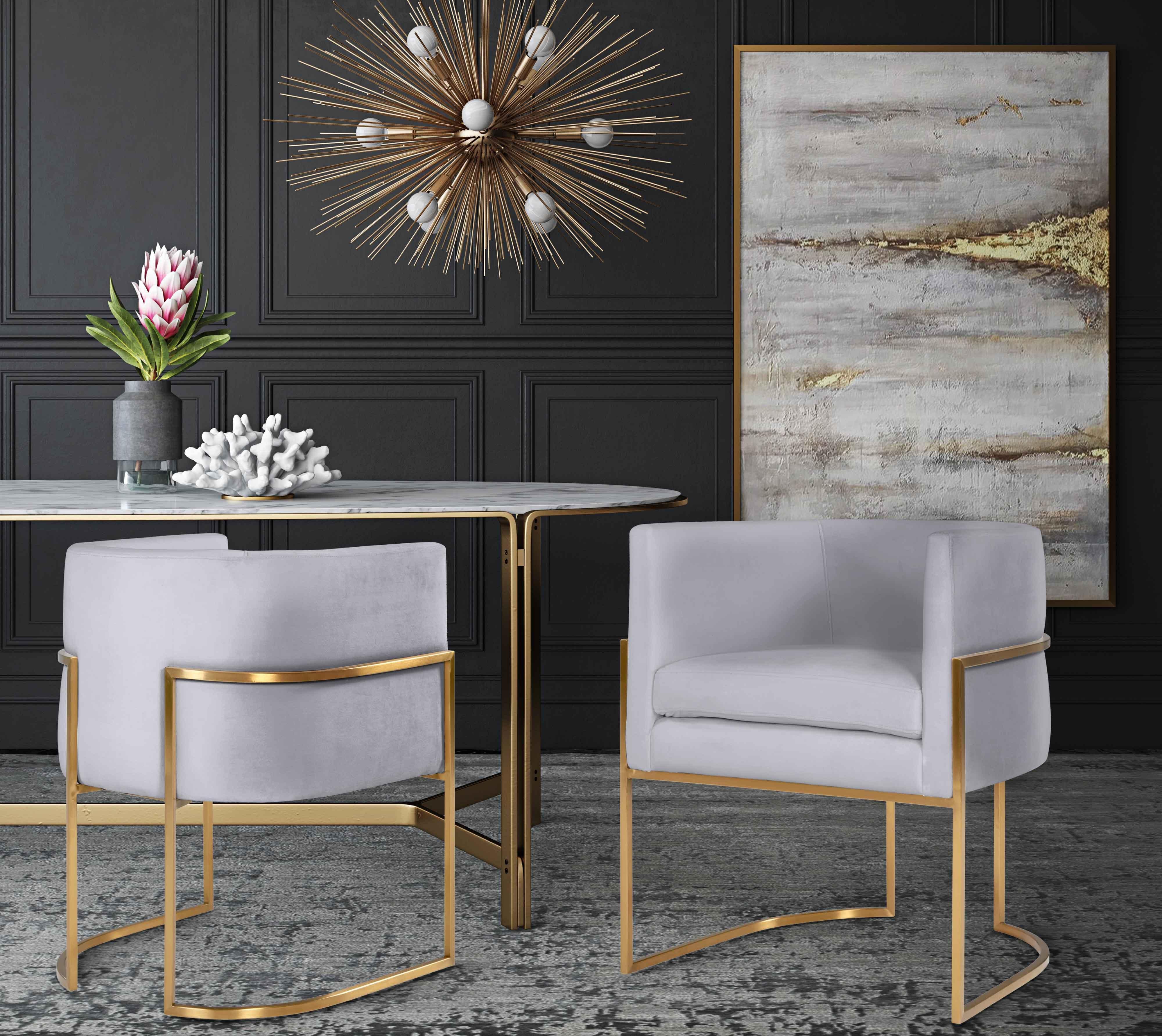 Tov Furniture Dining Chairs - Giselle Gray Velvet Dining Chair with Gold Leg
