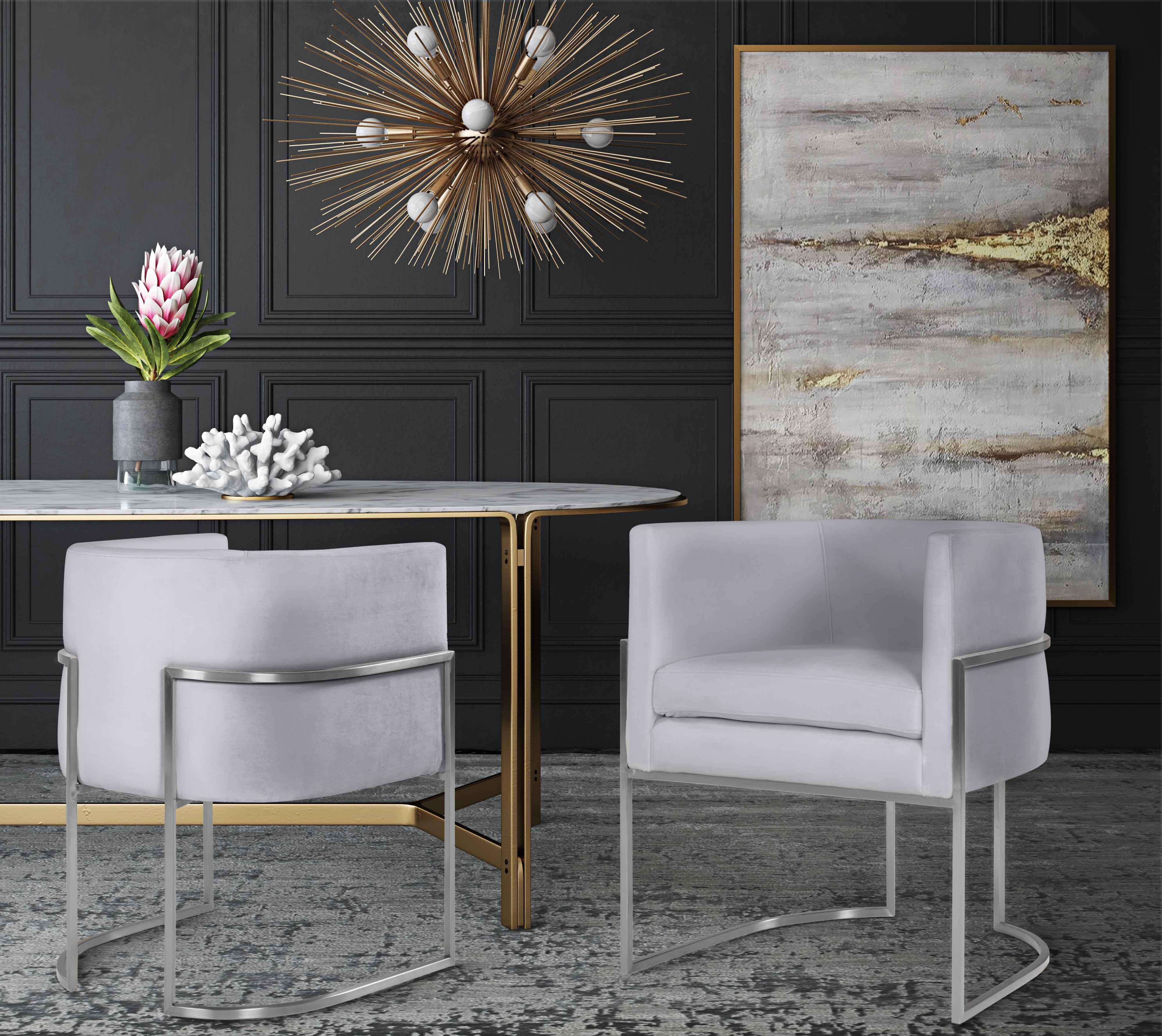 Tov Furniture Dining Chairs - Giselle Gray Velvet Dining Chair with Silver Leg