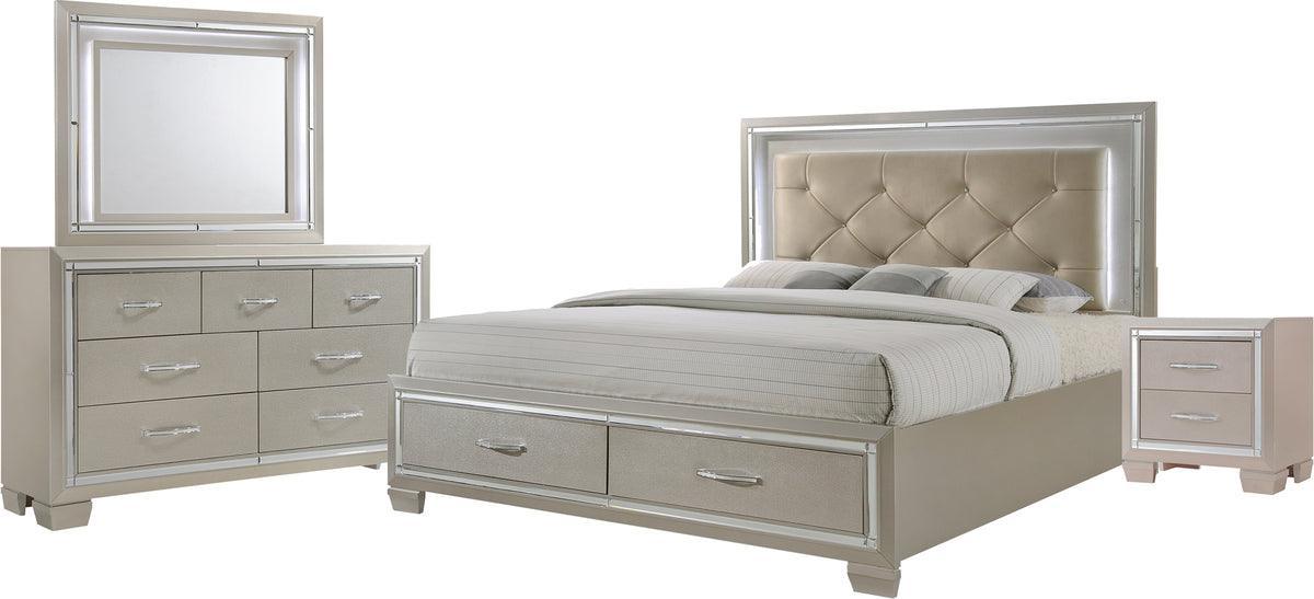 Elements Bedroom Sets - Glamour King Platform Storage 4PC Bedroom Set Champagne