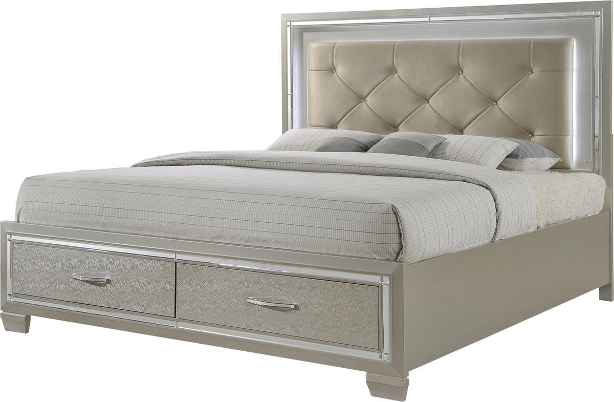 Elements Bedroom Sets - Glamour King Platform Storage 6PC Bedroom Set Champagne