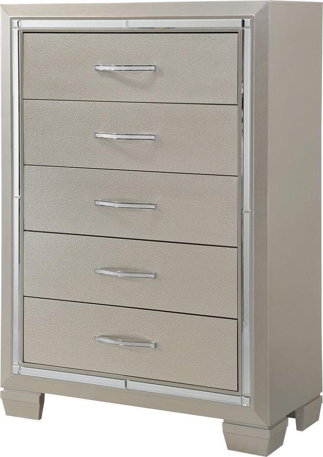 Elements Bedroom Sets - Glamour King Platform Storage 6PC Bedroom Set Champagne