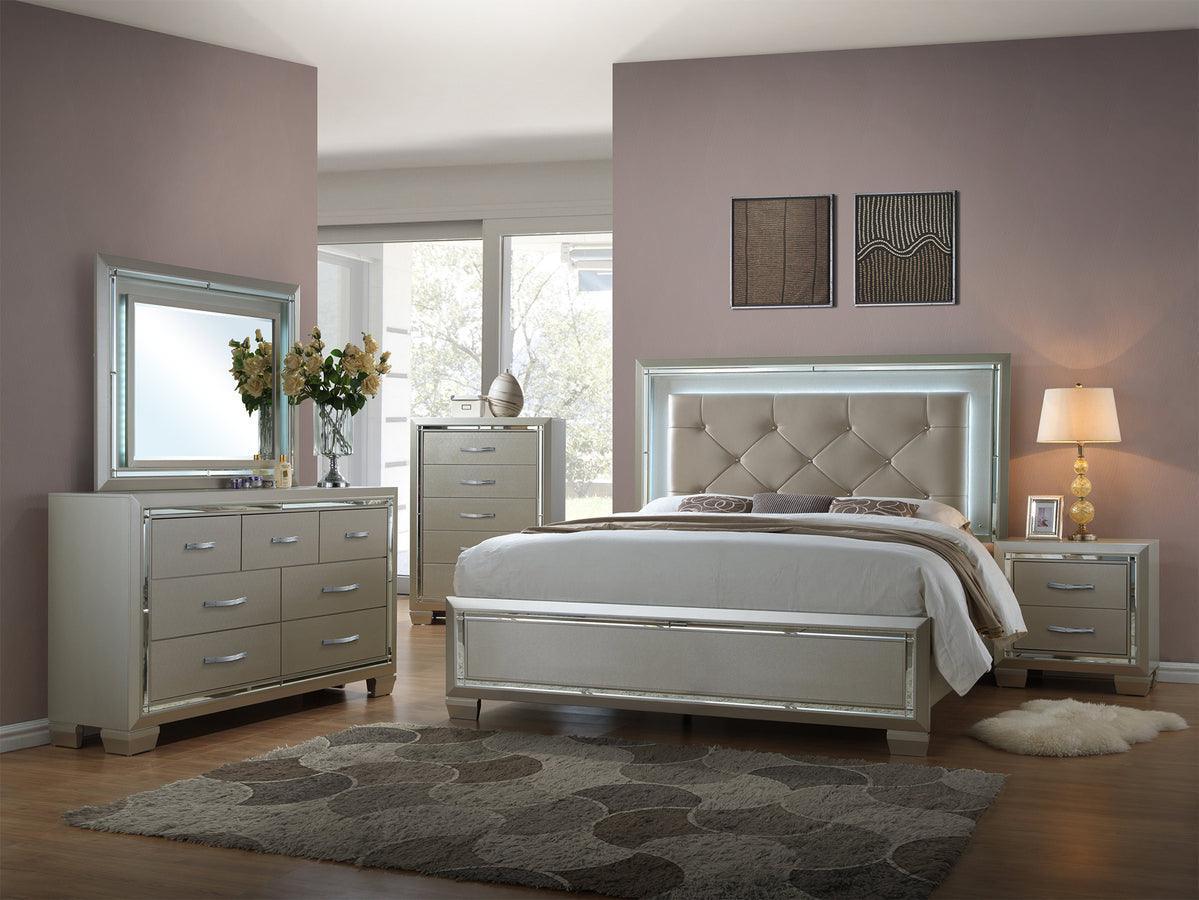 Elements Bedroom Sets - Glamour Queen Panel 3PC Bedroom Set Champagne