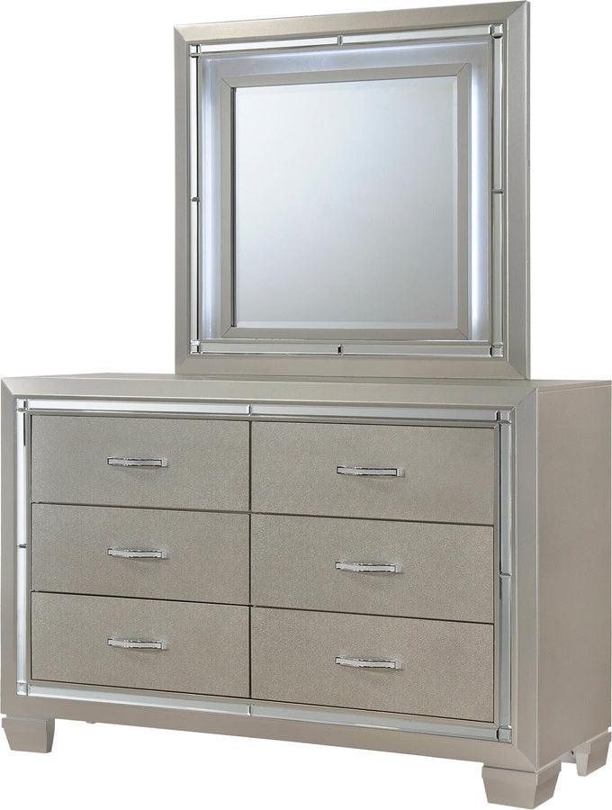 Elements Bedroom Sets - Glamour Youth Dresser & Mirror w/ LED Light Set Champagne