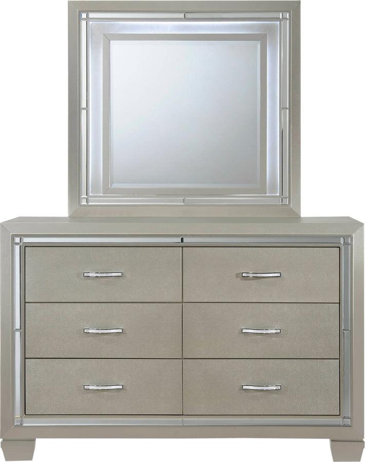 Elements Bedroom Sets - Glamour Youth Dresser & Mirror w/ LED Light Set Champagne