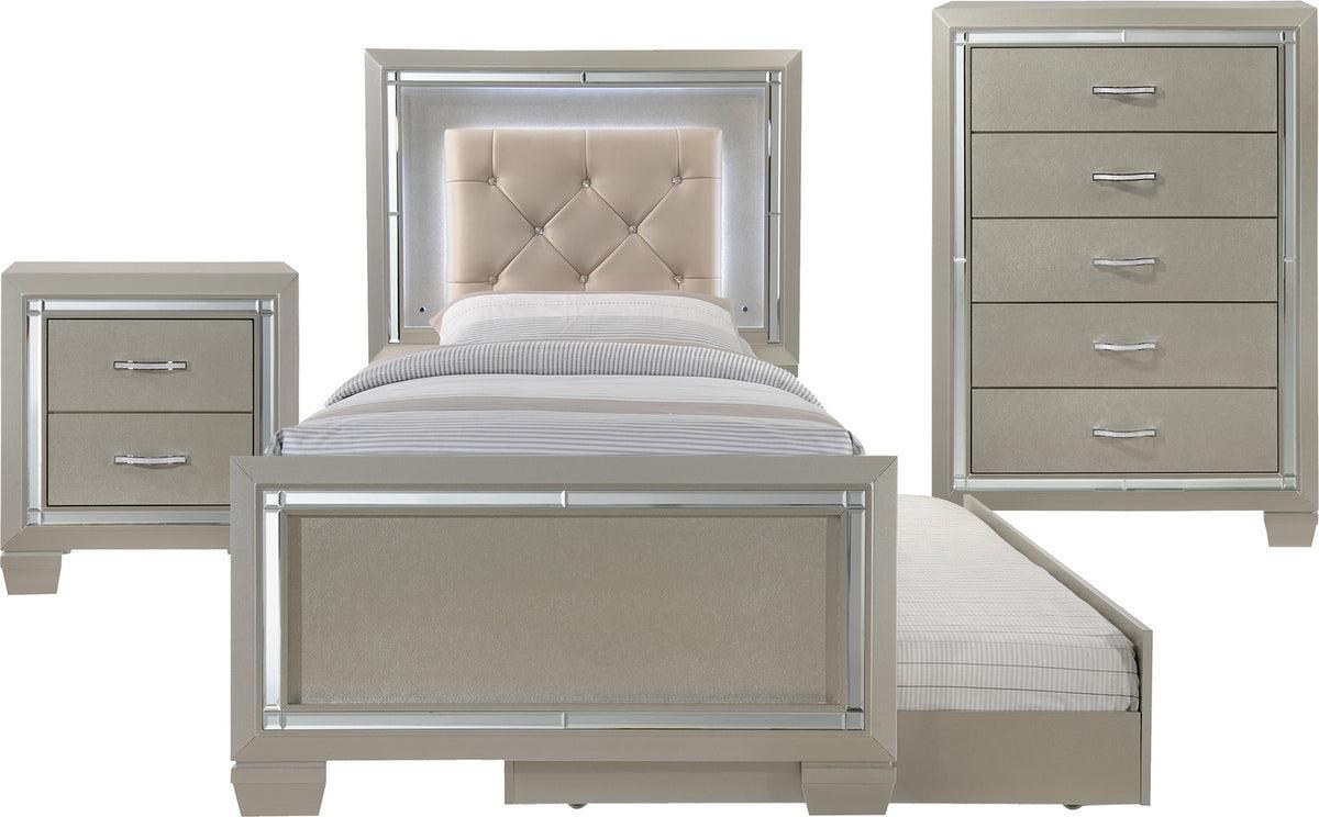 Elements Bedroom Sets - Glamour Youth Twin Platform w/ Trundle 3PC Bedroom Set Champagne